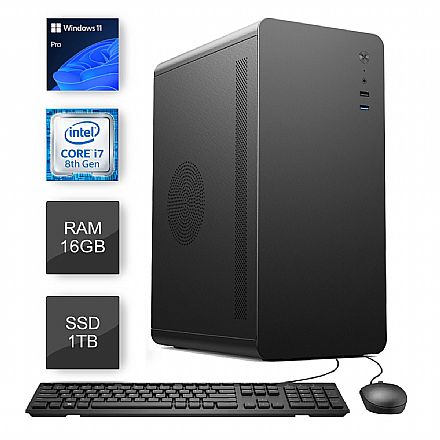 Computador Bits WorkHard - Intel i7 8700, 16GB, SSD 1TB, Kit Teclado e Mouse, Windows 11 Pro, Office 365, Antivírus - 2 Anos de Garantia