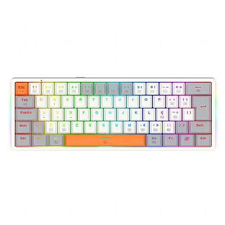 Teclado Mecânico Gamer Redragon Akali - ABNT2 - Iluminação RGB - Switch Marrom - Branco e Laranja - K642WGO-RGB