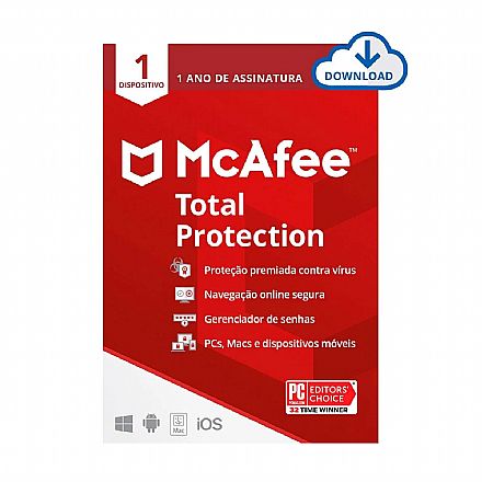 McAfee Antivírus Total Protection - Licença de 1 ano - 1 Dispositivo - ESD - Versão Download