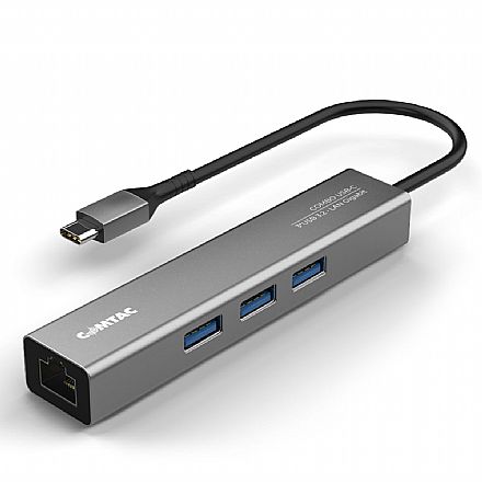 Adaptador USB-C para RJ45 - HUB 3 Portas USB 3.0 - Gigabit - Comtac Aluminium 20139454-R.1 - Cinza