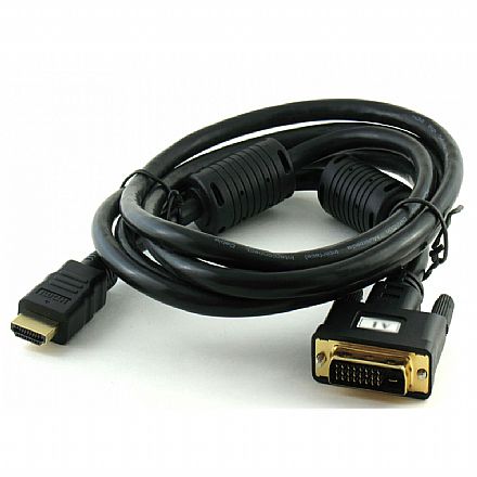 Cabo Conversor DVI-D para HDMI - 1,5 metros - Com Filtro - Dual Link - 24+1 Pinos - (DVI-D M X HDMI M)