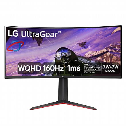 Monitor Gamer 34" LG Ultragear - WQHD UltraWide 3440x1440 - Curvo - 160Hz - 1ms - HDR10 99% sRGB - MaxxAudio - FreeSync - DisplayPort/HDMI - 34GP63A-B